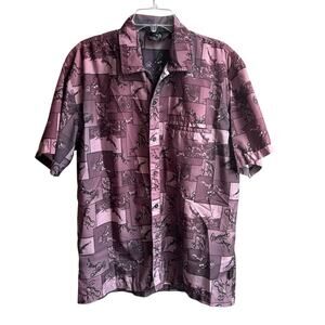 Vintage 90s No Fear Short Sleeve Motocross Purple Muted Button Down Men Medium